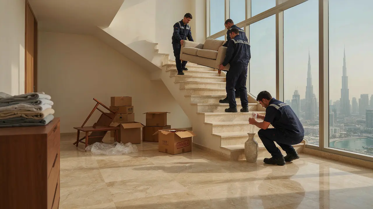 Apartment movers and packers in Dubai carrying moving boxes