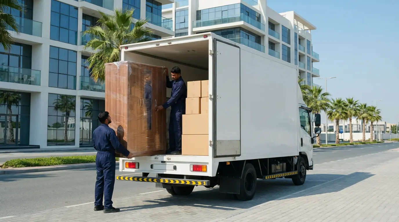Covered moving truck by Movers and Packers in Ajman
