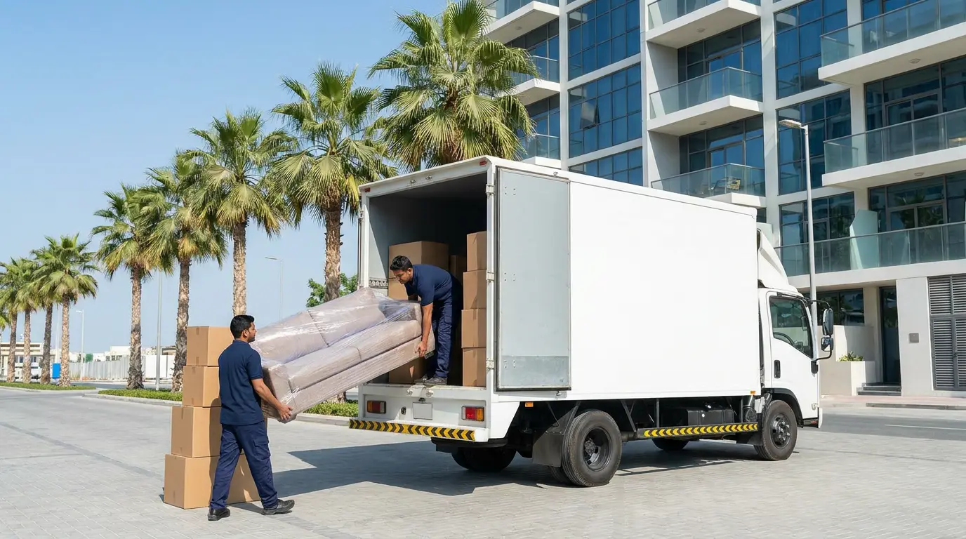 Covered moving truck by Movers and Packers in Sharjah